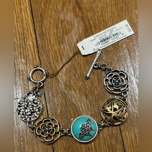 NWT Lucky Brand Silver and Gold Floral Bracelet